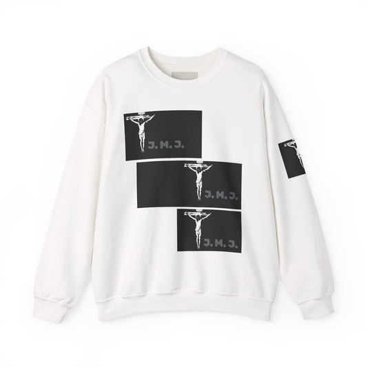 Religious Graphic Crewneck Sweatshirt — Crucifix J.M.J. Black Panel