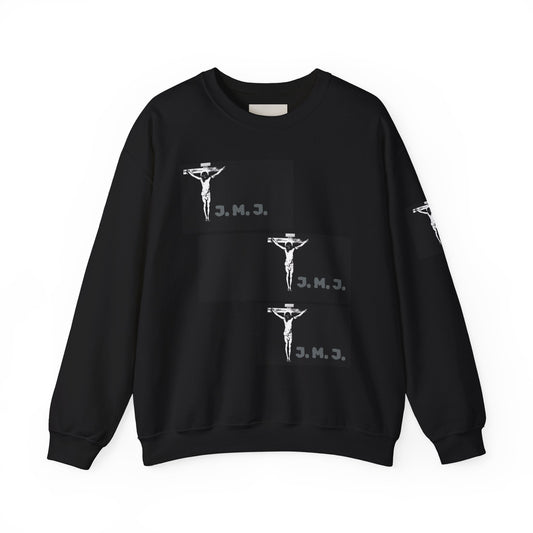 Religious Graphic Crewneck Sweatshirt — Crucifix J.M.J. Black Panel