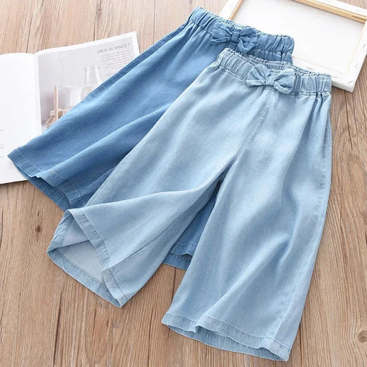 2025 New Fashion Children Wide Leg Pants Summer Casual Thin Chiffon Cropped Trousers For Teenager Girls Clothes 2 4 6 8 10 Years Shopihood