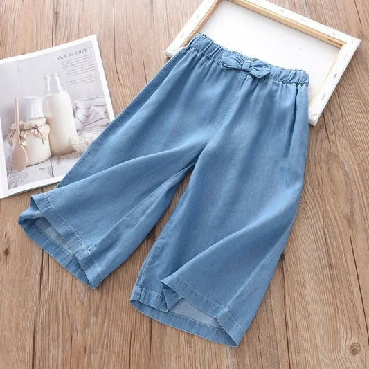 2025 New Fashion Children Wide Leg Pants Summer Casual Thin Chiffon Cropped Trousers For Teenager Girls Clothes 2 4 6 8 10 Years Shopihood