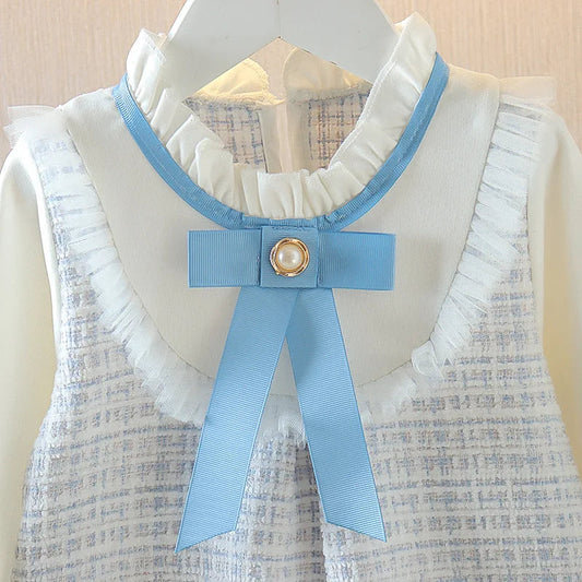 Long Sleeved Baby Girl Dress With Spring And Autumn Bow Lace Splicing Small Plaid Sweet Long Sleeved Dress Shopihood